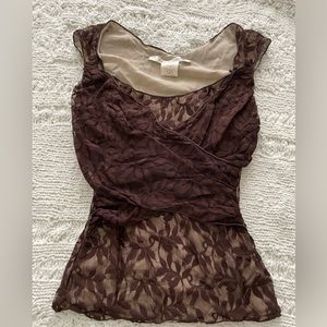 Brown and cream mesh lace top